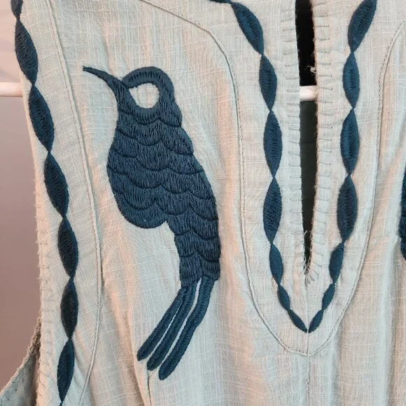 Super Pretty Embroidered Free People Dress Size 10, Birds Flowers Lined Viscose - Picture 3 of 11